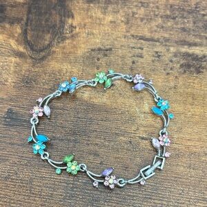Multicolor Pastel Flower Crystal Bracelet - Silver-Tone Women’s Bracelet